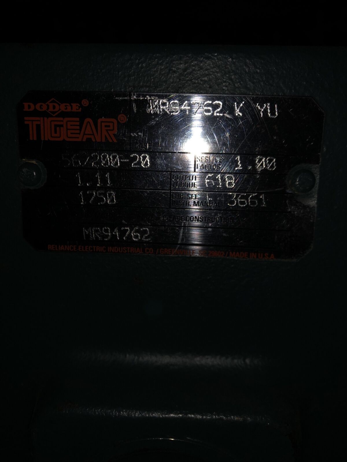 Dodge Mr94762-K1,Tigear Mr94762 K Yu Gear Box, 20:1 Ratio 56 Frame,56/200-20,An