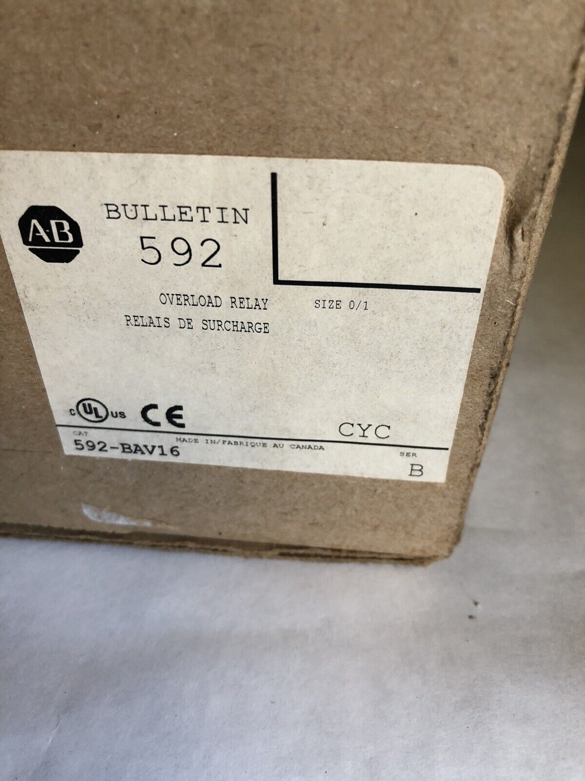 Allen-Bradley 592-Bav16, Enclosed 40 Amp Overload Relay,Nema Size 0/1 592-B,Tg
