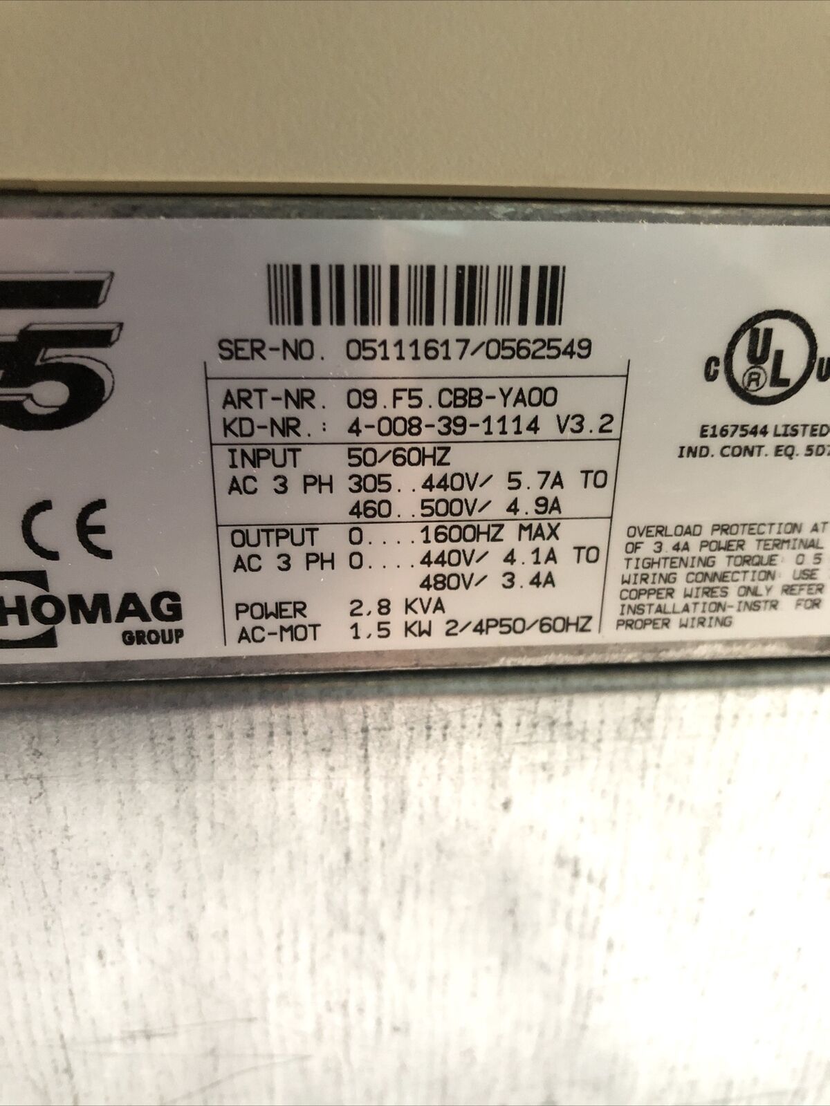 Keb 09.F5.Cbb-Ya00,10.E5.T60-A071 Combivert,Keb 09.F5.Cbb-Yaoo,2.8Kva,3Ph,Tj,Ap