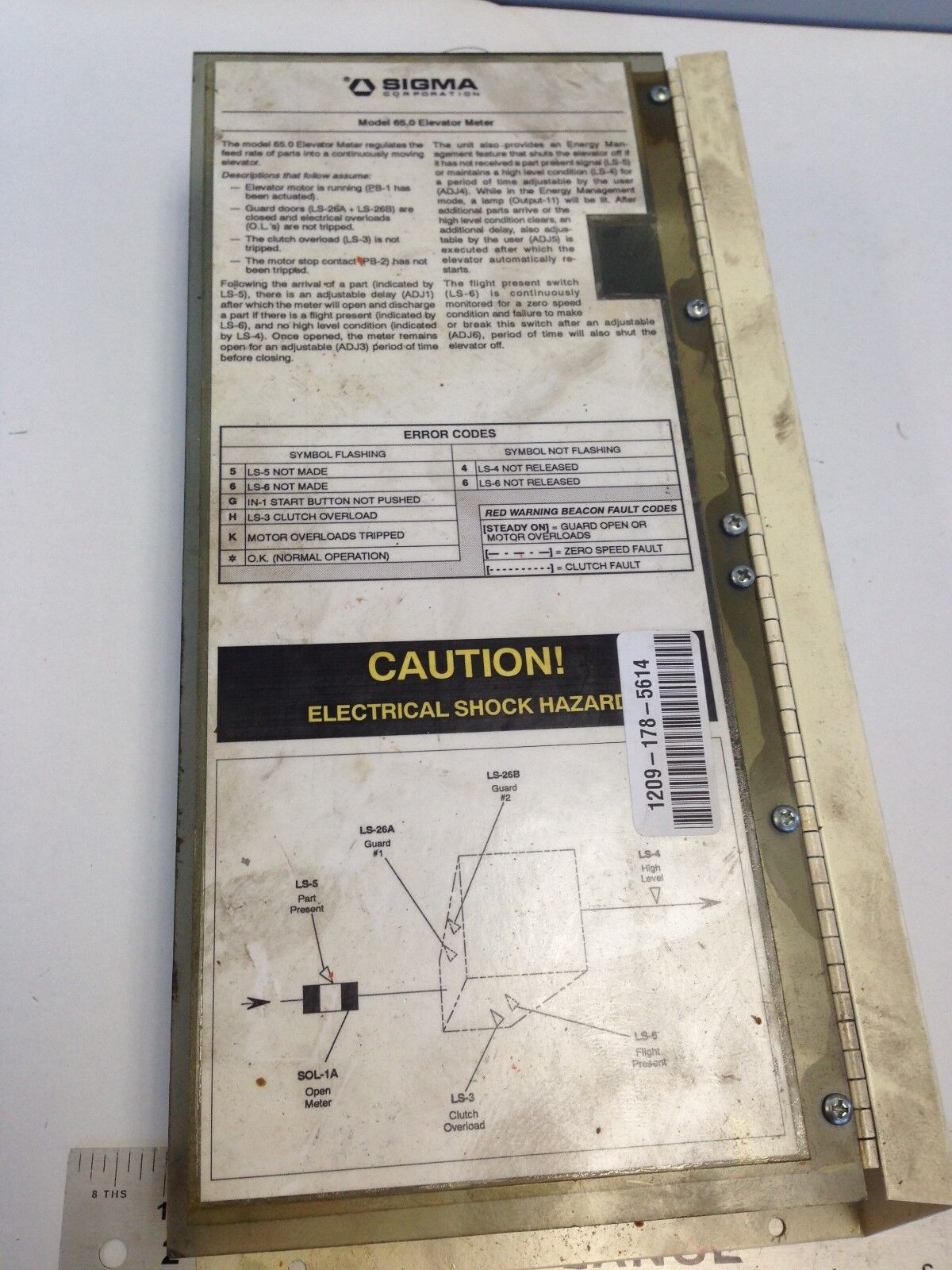 Sigma 65.0 Elevator Meter,110Vac,60Hz,1-Phase A-21 506-200,507-200 Main,Dg