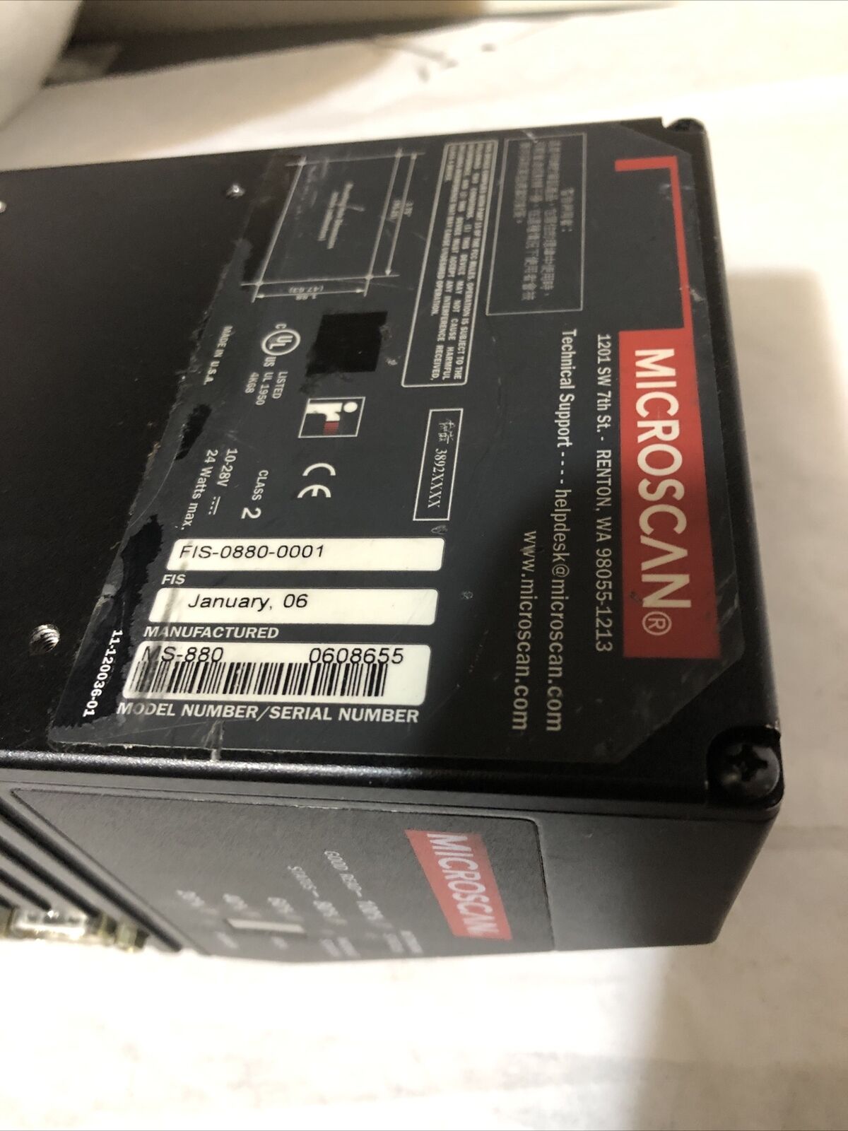 Microscan Fis-0880-0001 Bar Code Scanner Long Range Rs232/485 10-28V,Eh,Bk