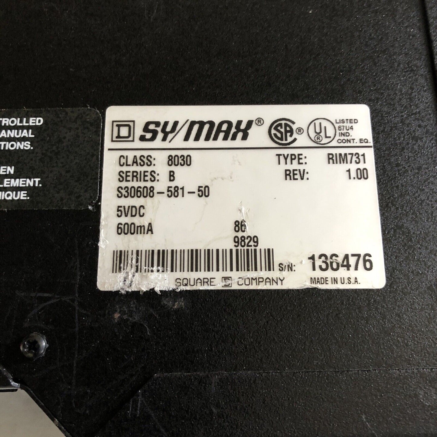 Square D 8030 Rim731,Class 8030 Sy/Max 64Pt Input 8030-Rim-731,S30608-581-50,Bg
