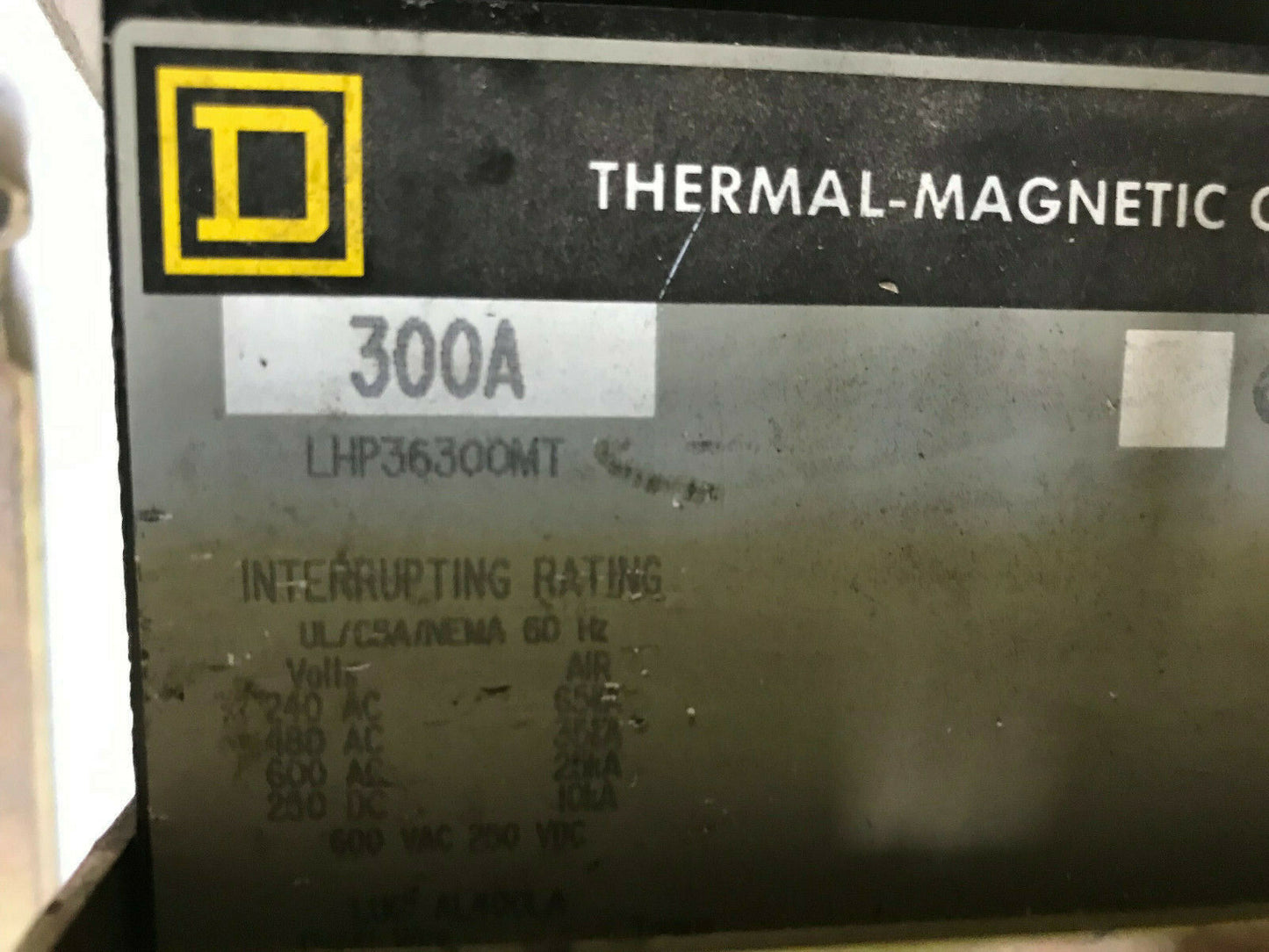 Square D Lhp36300mt,300A Thermal Magnetic Circuit Breaker,065241300Dhx,300Amp,Tf