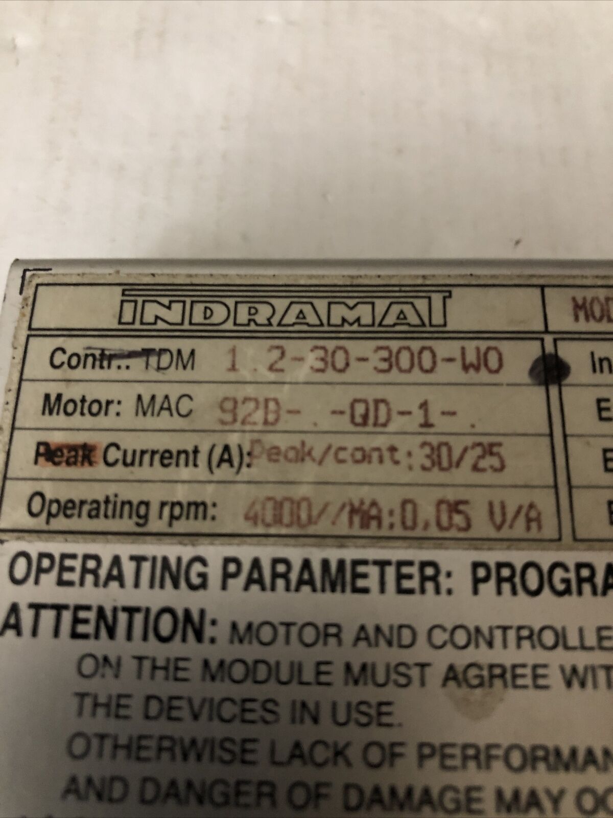 Indramat 1/0X040-007 Programming Module Tdm 1.2-30-300-W0,Cv