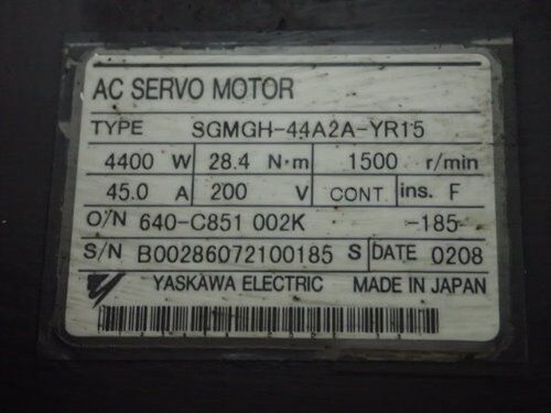 Yaskawa Sgmgh44a2ayr15 Ac Servo Motor, 4400 W, Rpm: 1500, 200 V,Bd