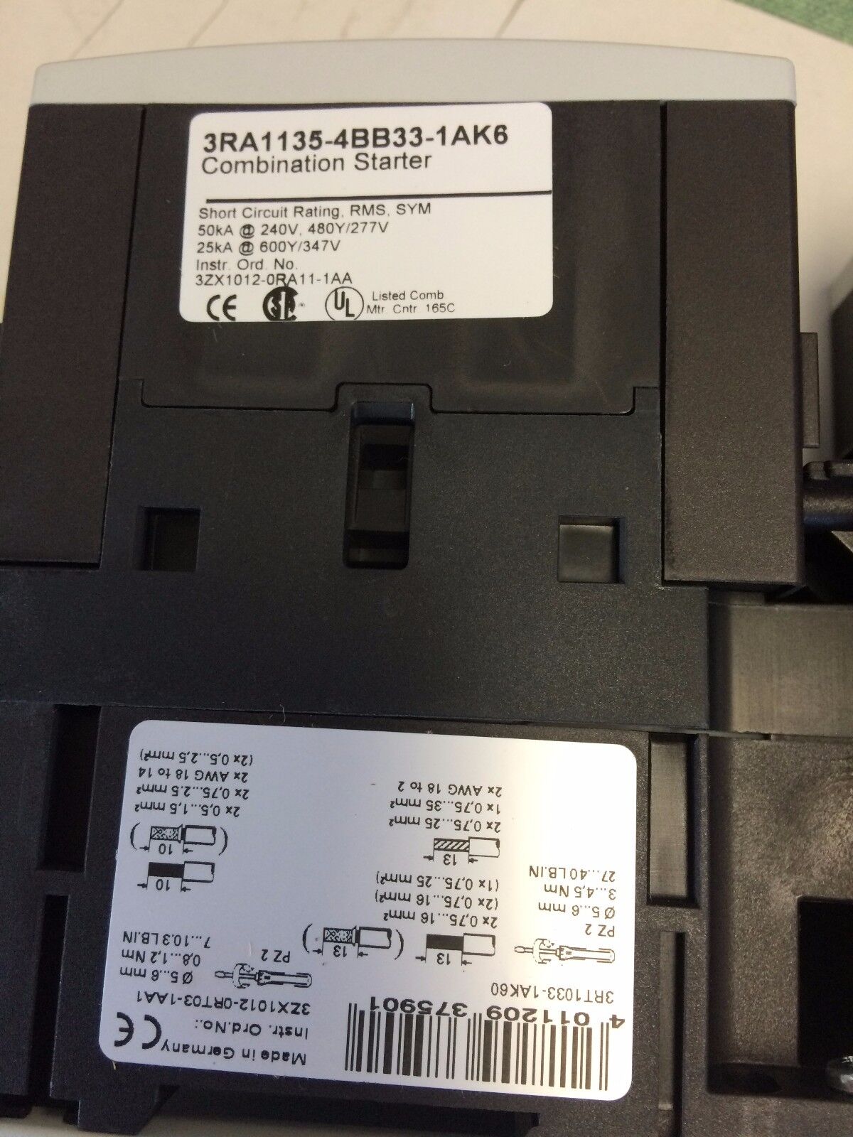 New Siemens 3Ra1135-4Bb33-1Ak6 Starter,Sirius,3Rt1033-1A.0,120 Vac,14 - 20A,Sg