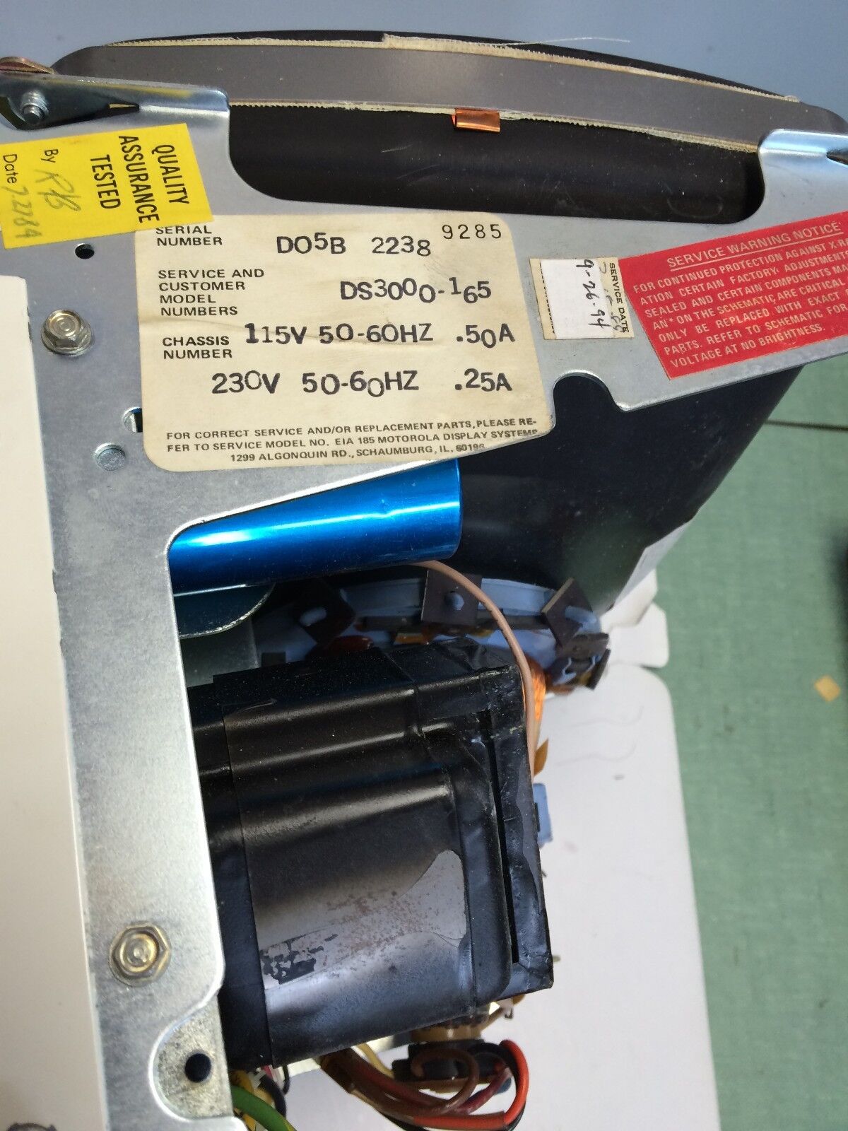 Motorola Ds3000-165 12" Crt Monitor,7C 25974 Aol,115/230Vac,Eia 185,903Pamgrs,Cf
