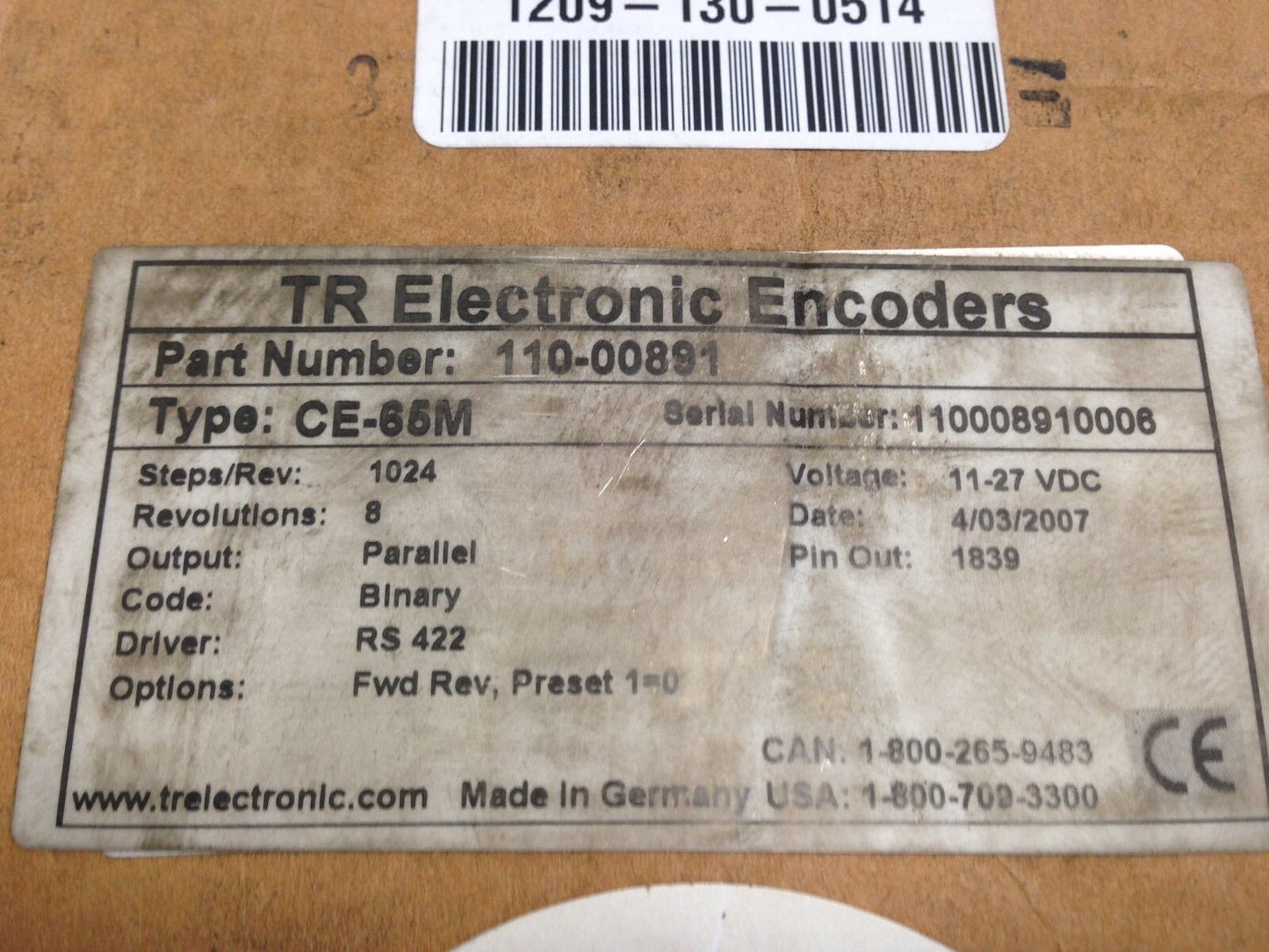 New Tr Electronic 110-00891 Encoder, 11-27 Vdc ,Ce-65M,Bk