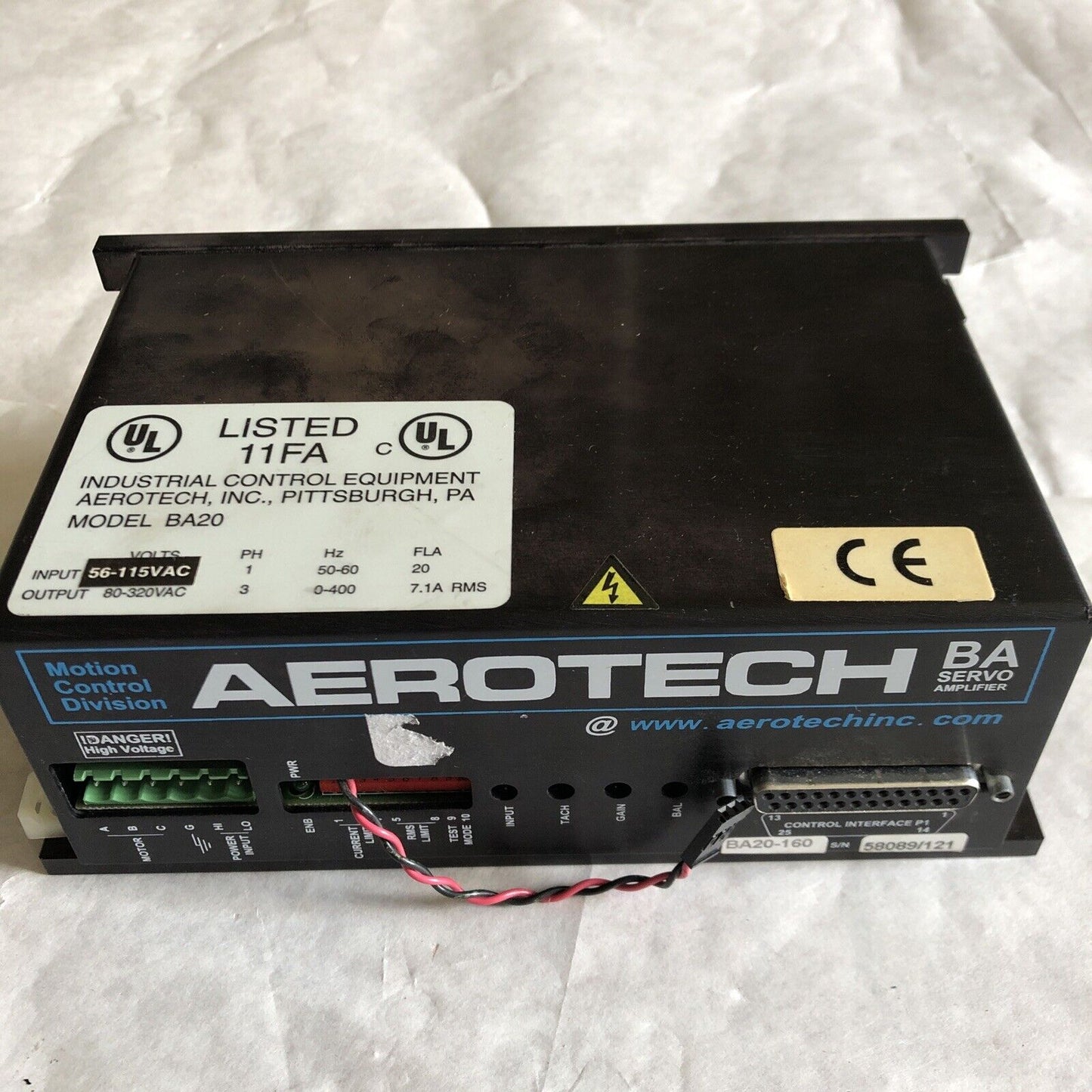 Aerotech Ba20-160 Servo Amplifier,3-Ph,0-400Hz, 7.1A Rms Industrial Ba20,Em
