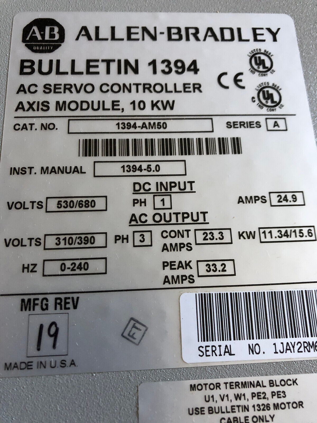 New Allen-Bradley 1394-Am50 Ac Servo Controller Axis Module 10,Bullentin 1394,An