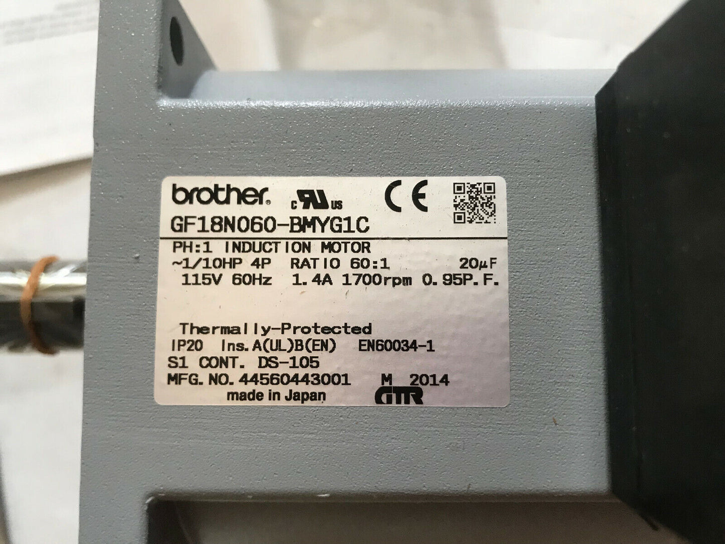 New Brother Gf18n060-Bmyg1c Gearmotor 1/10Hp, 4P, Ratio=60:1 1.4A,Ta
