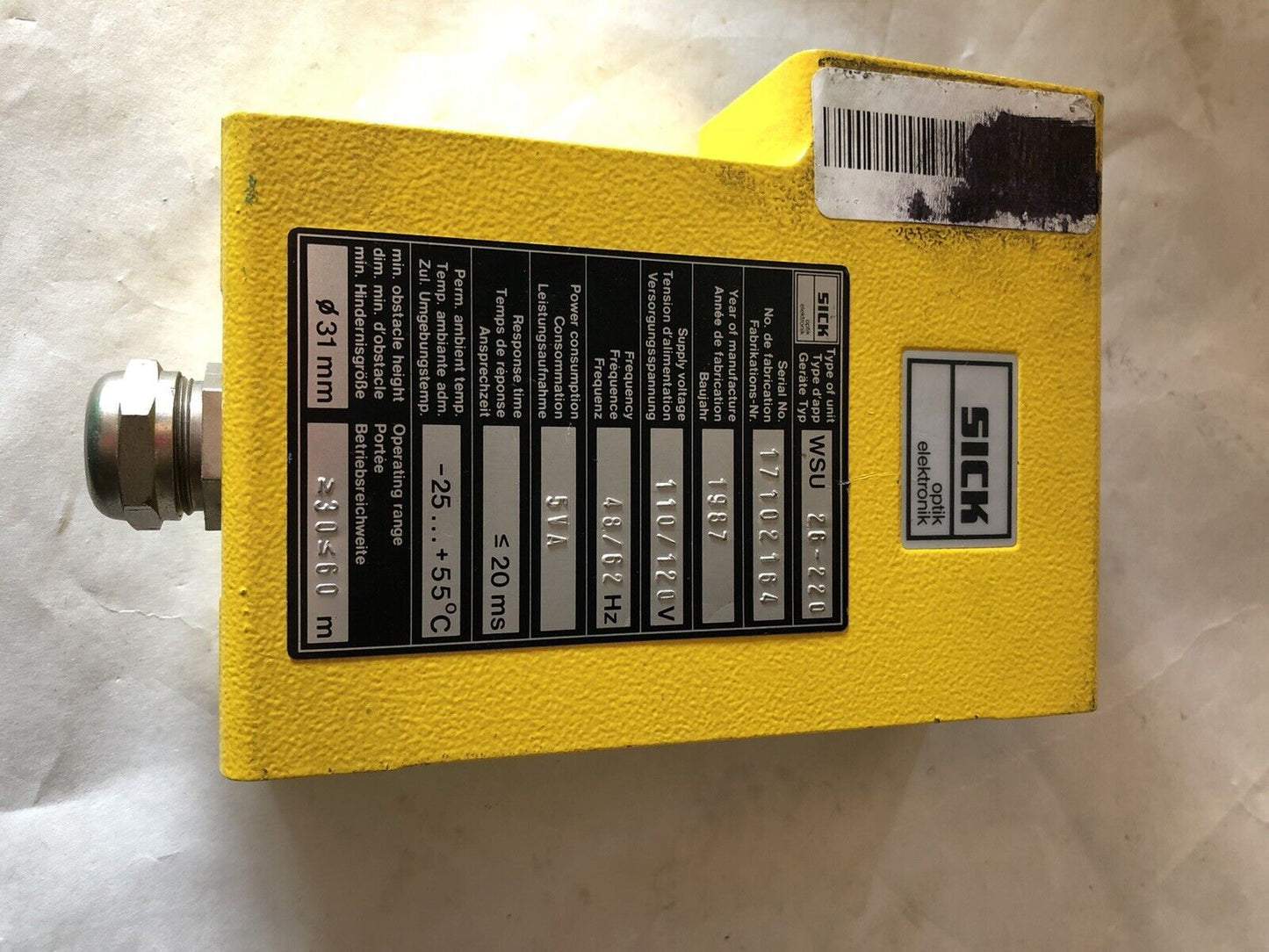 Sick Wsu 26-220 Optic Electronic Photoelectric Sender 110/120V 48/62Hz,Ba