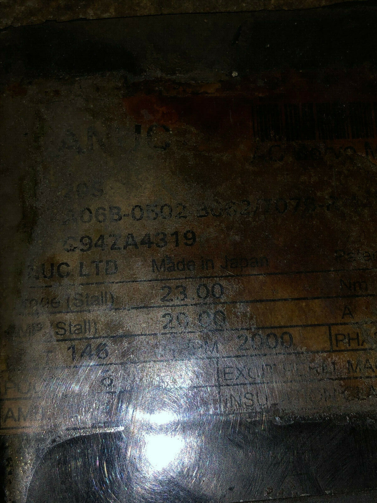 Ge Fanuc A06b-0502-B062/7076 Ac Servo Motor,3Ph,146V,Rpm 2000,20A,Te