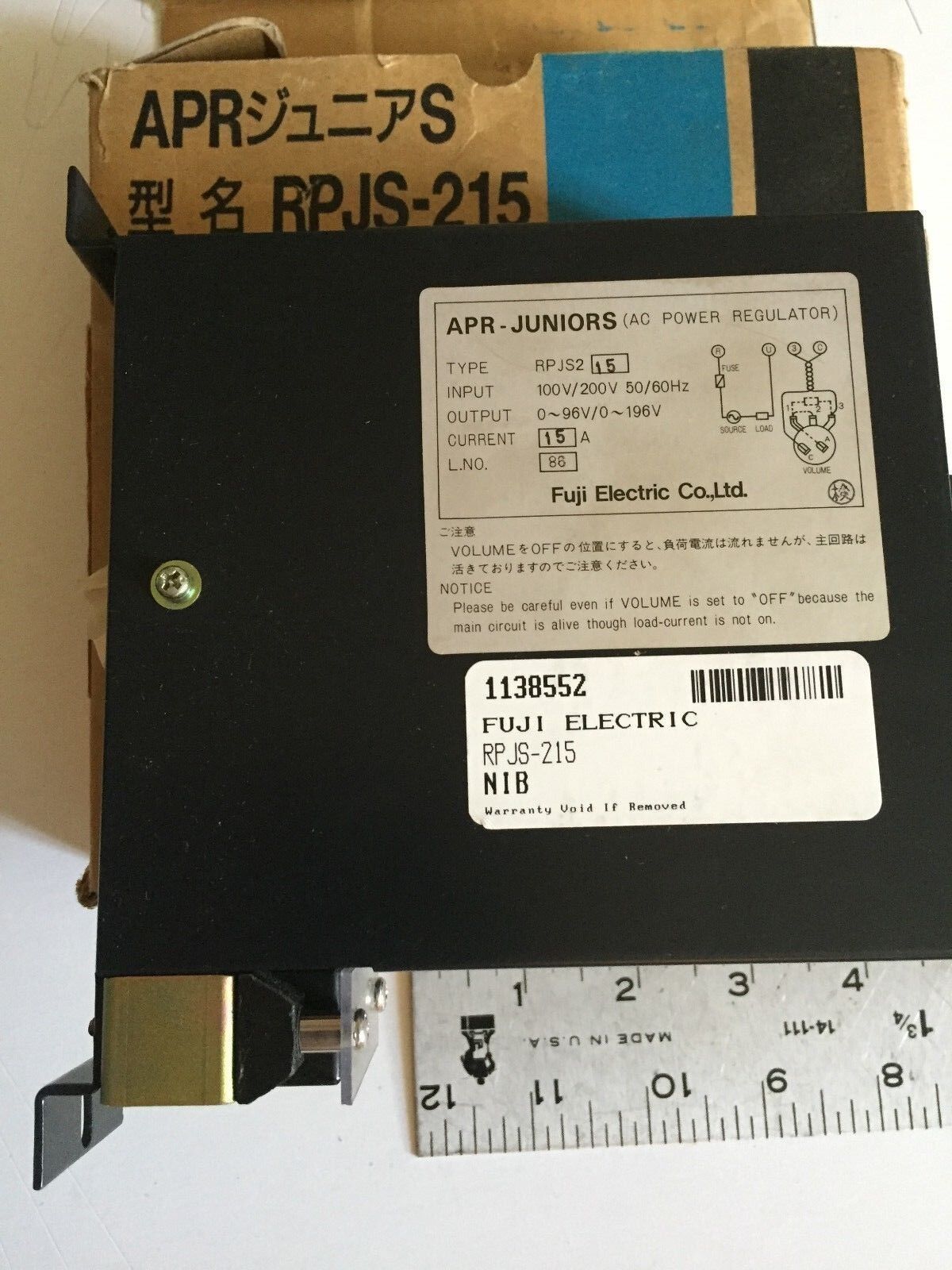 New Fuji Electric Rpjs-215,Apr-Juniors,15A Power Regulator Ac 110/220,Rpjs2,Eh