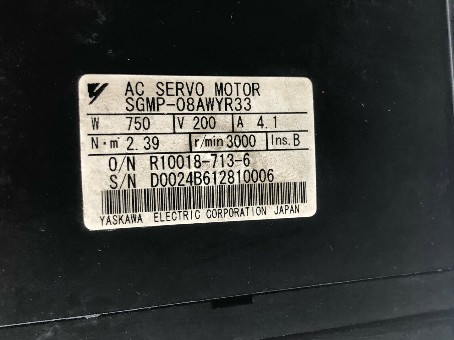 Yaskawa Sgmp-08Awyr33 Ac Servo Motor 3000Rpm, 200V, 750W,Dj