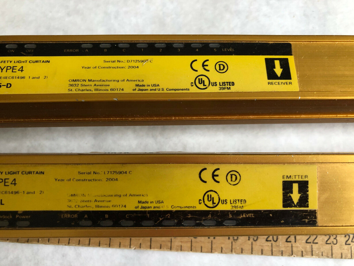 One Set Omron Safety Light Curtain F3sn-A0607p25-D,F3sn-A0607p25-L Type 4,En