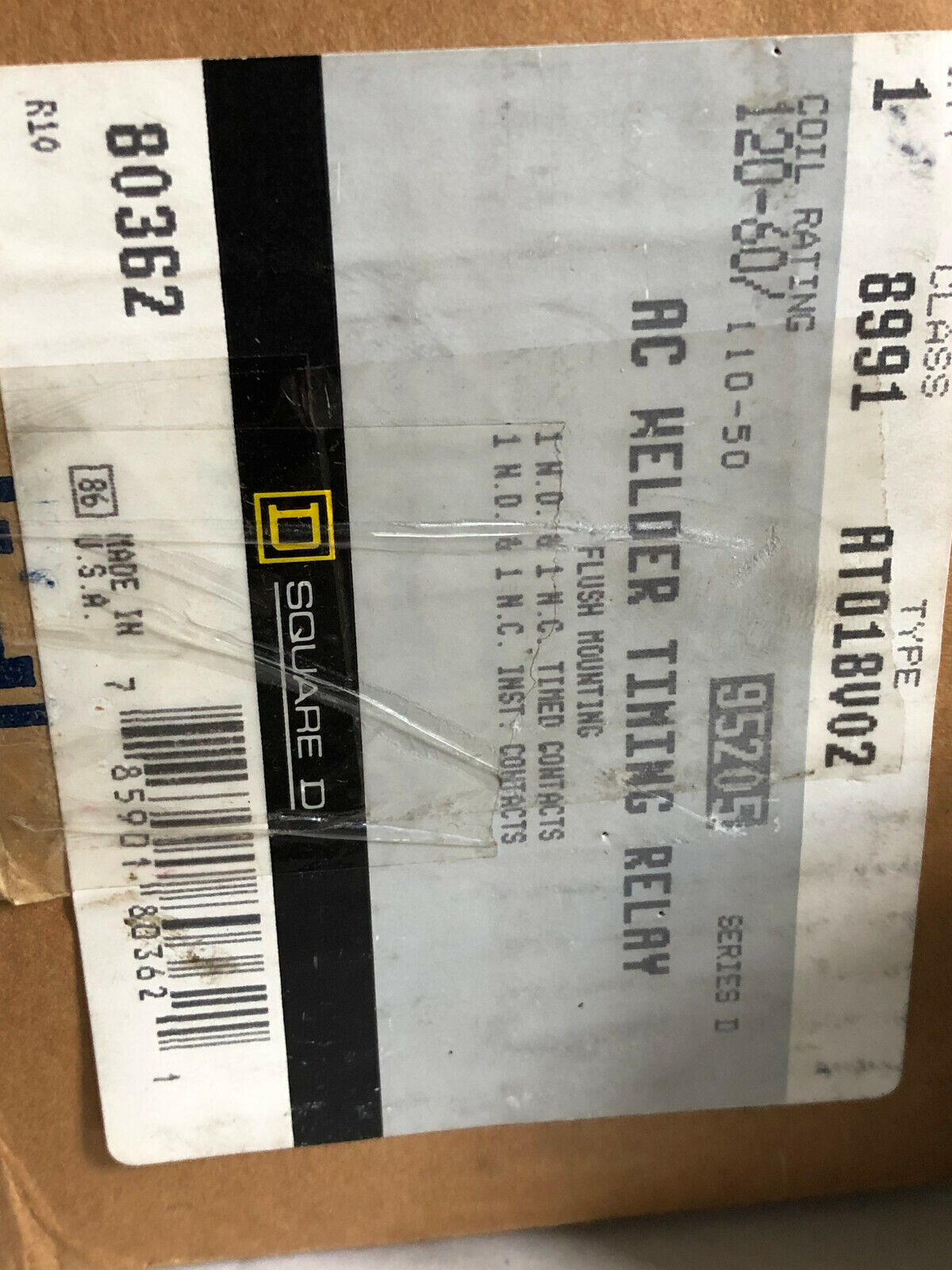 New Square D 8991,At018v02,Timing Ac Welder Timing Relay 120Vac,8991-Ato18v02,Se