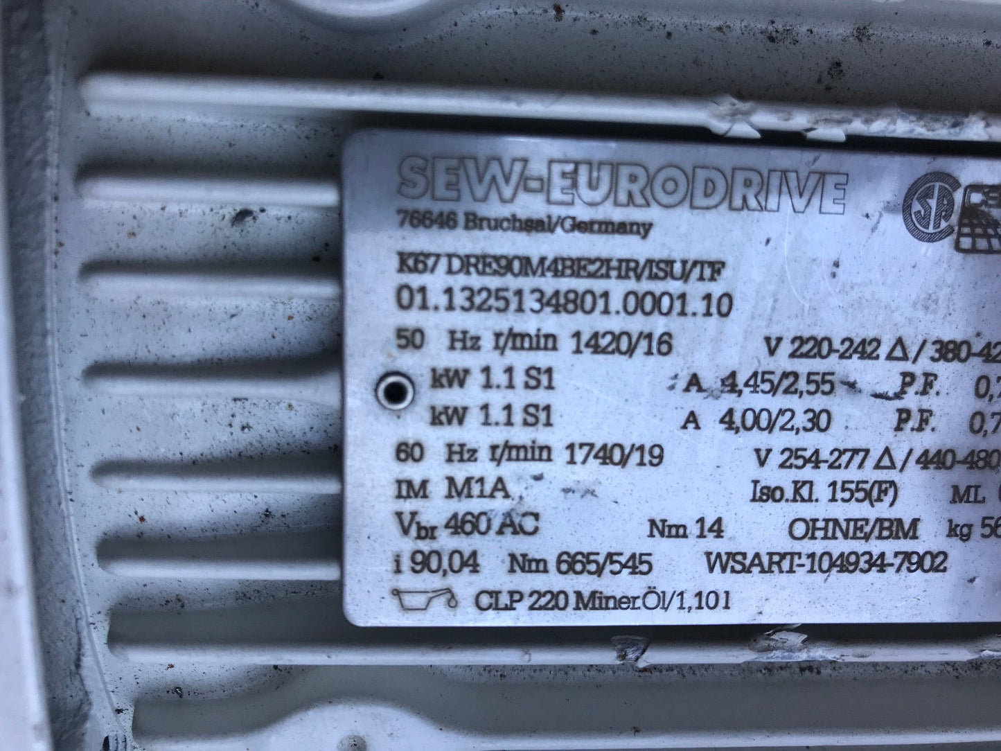 Sew Eurodrive K67dre90m4be2hr/Isu/Tf Ac Motor 3Phase 01.1325134801.0001.10,Ar