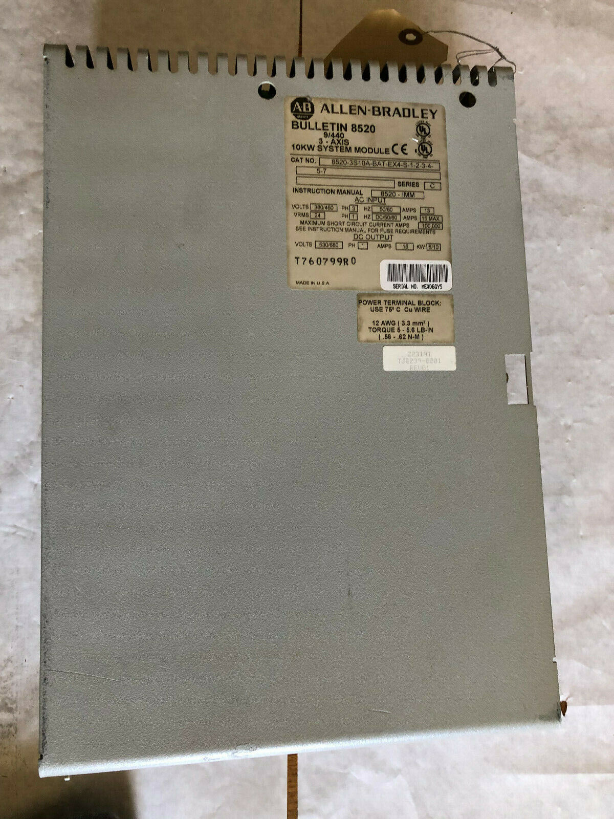 Allen Bradley 8520-3S10a-Bat-Ex4-S-1-2-3-4-5-7,85203Apa1,10Kw Servo Drive,Bo