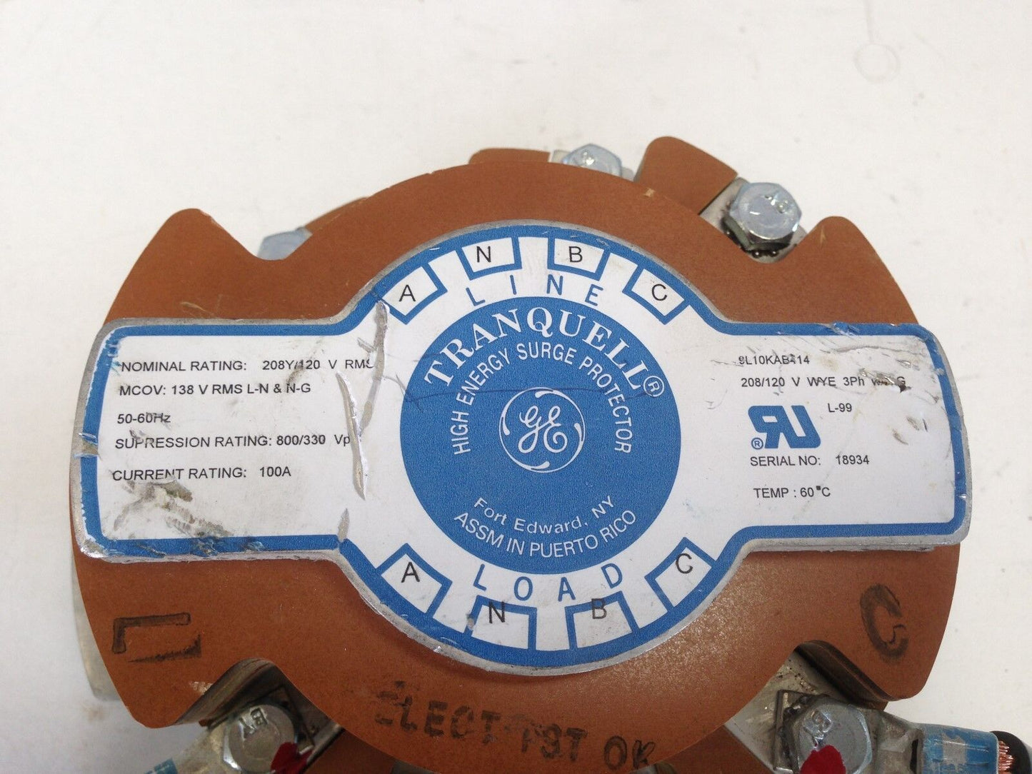 Ge 9L10kab414 General Electric Surge Supressor Tranquell High Energy,Fk