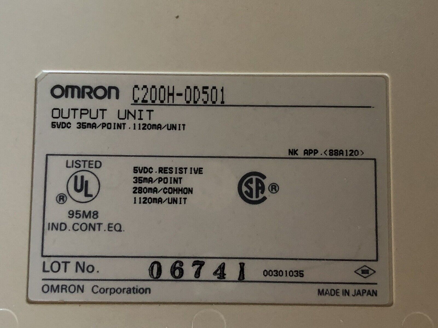 Omron C200h-Od501, Od501 Output Unit,C200h-0D501,Dk