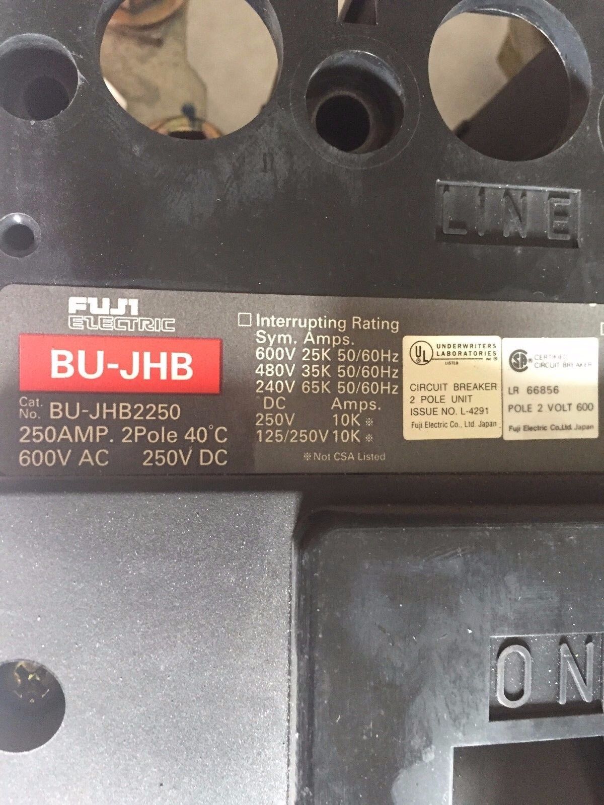 Fuji Bu-Jhb2250,Fuji Bu-Jhb Circuit Breaker,250 Amp,2-Pole,600 Vac/250 Vdc,Bm
