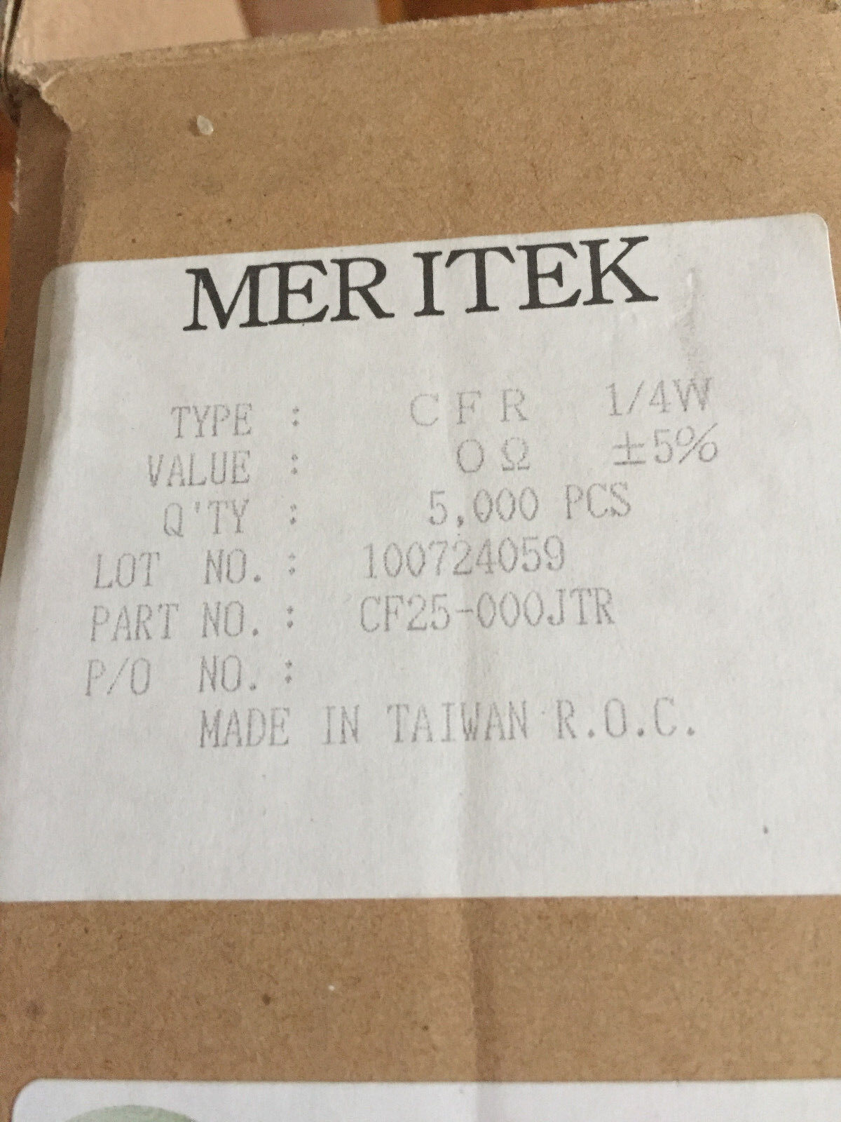 5000 Meritek Cfr 1/4W,Cf25-000Jtr Resistor 1/4Watt,Yes-Tech Cf25000jtr5000pk,Cz