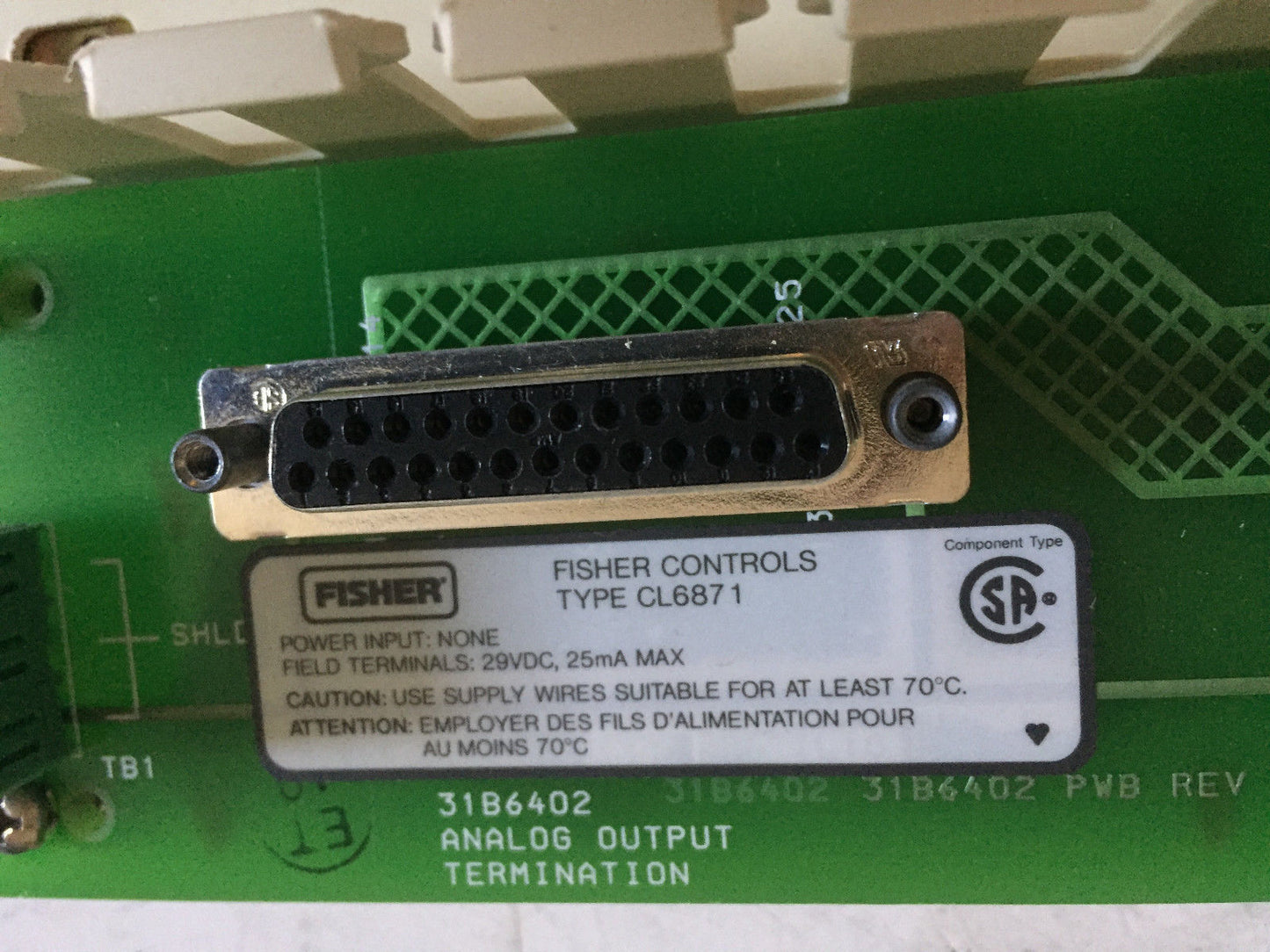Fisher-Rosemount 41B7287x032,Cl6871x1-A3 Csa A,Fisher 31B6402,Cl6871,Bw