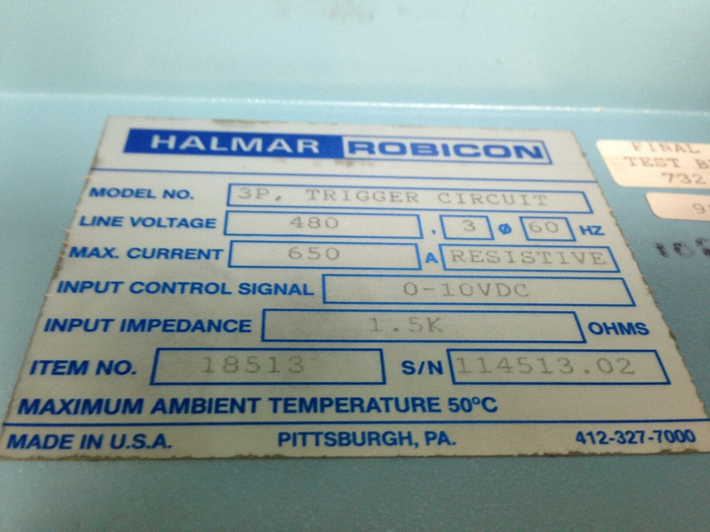 Halmar Robicon 18513 3P, Trigger Circuit, Scr Power Controller, 480Vac,Ea