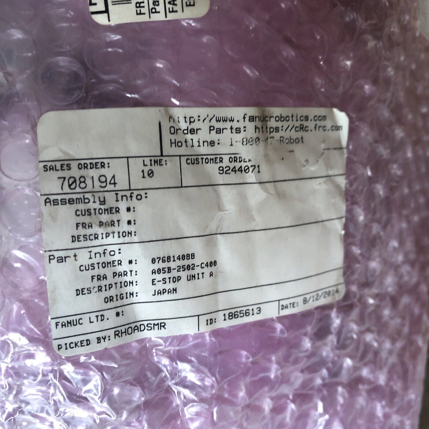 New Fanuc A05b-2502-C400 E Stop Unit, Fanuc A20b-1008-0740/03B,Ej