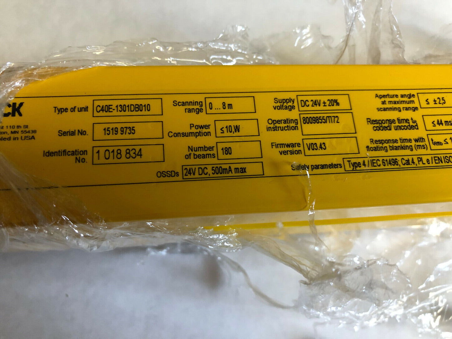Sick C40s-1301Da010,C4000,Safety Light Curtain,0-8M Scan Range,1350Mm,Rec&Tra,St
