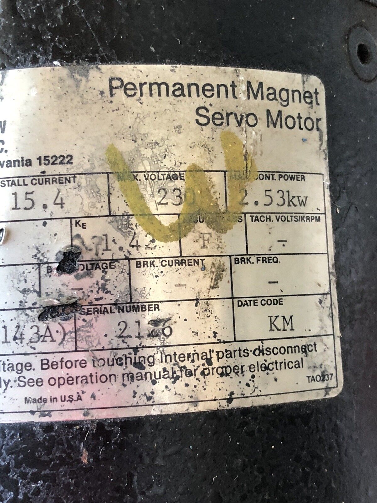 Csr,Cleveland A53a40b10000 Acr14 3A,Ac Servo Motor,230 Vac,2.53 Kw,1500 Rpm,Ti