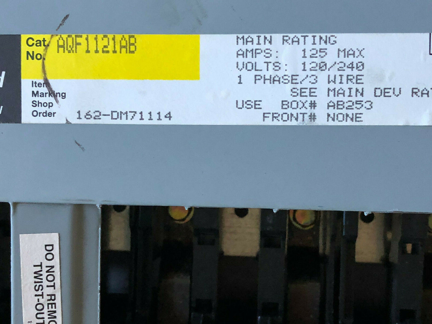 Square D Aqf1121ab,Fanuc Panel Board 125A 120/240V,Th