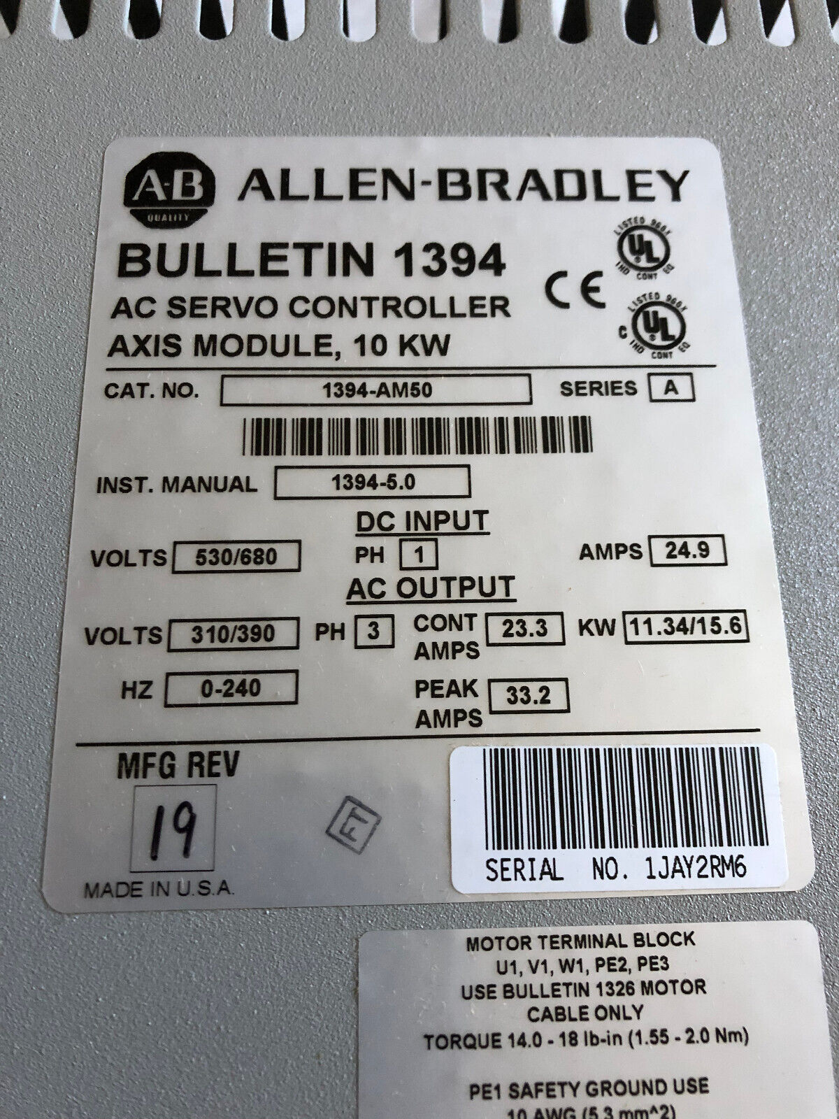 New Allen-Bradley 1394-Am50 Ac Servo Controller Axis Module 10,Bullentin 1394,An