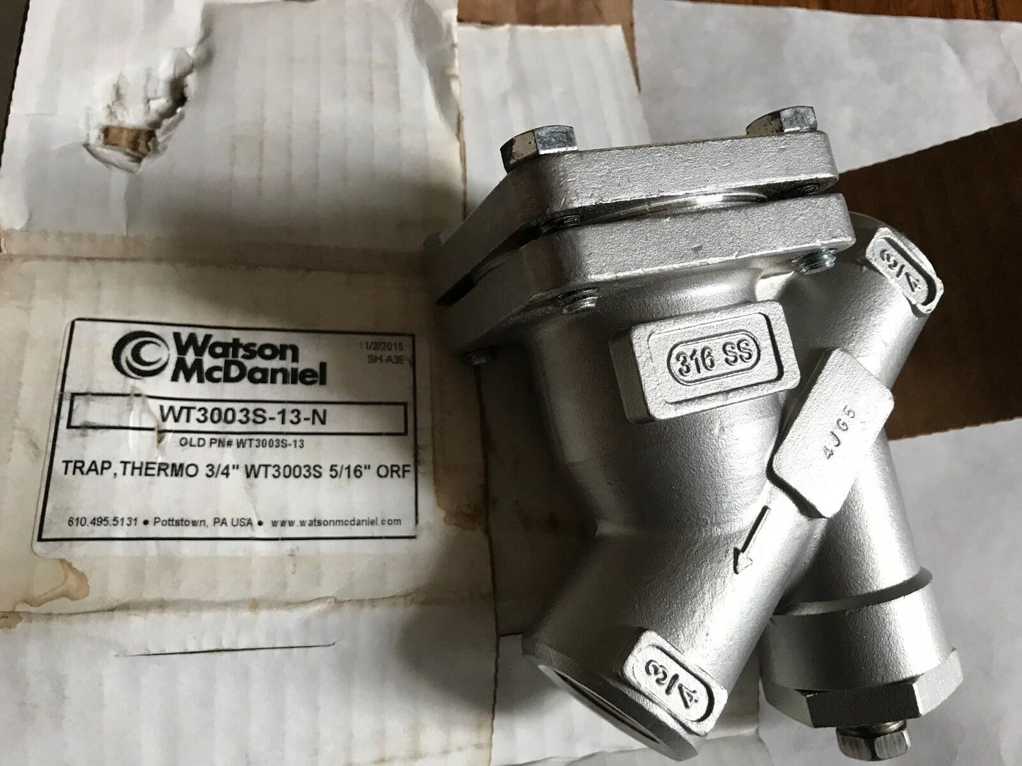 3/4" Watson Mcdaniel 3003S Ldp,316Ss,Wt3003s-13-N Thermostatic Steam Trap,Ef