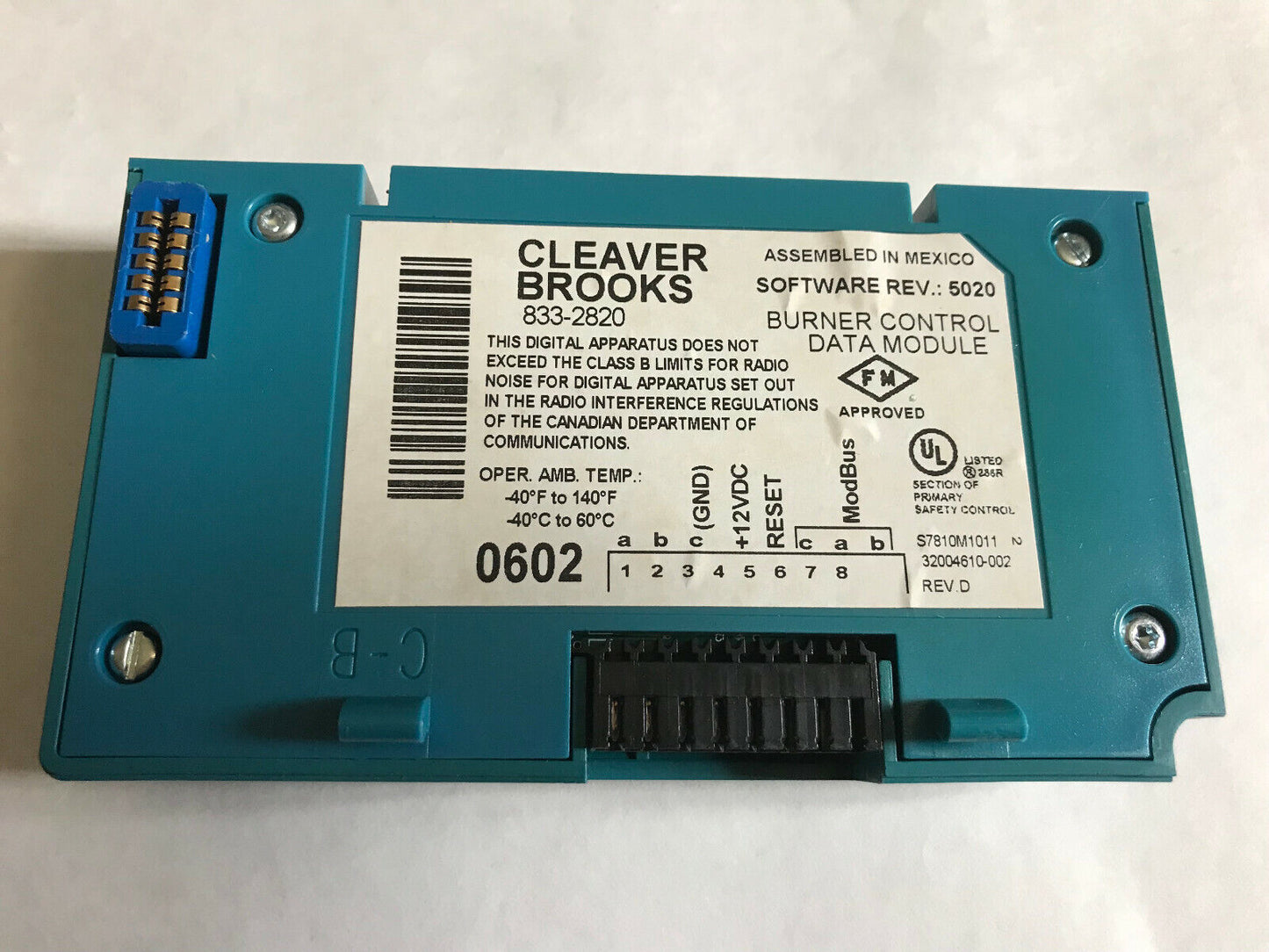 Cleaver Brooks 833-2820 Burner Control Data Module 5020,So