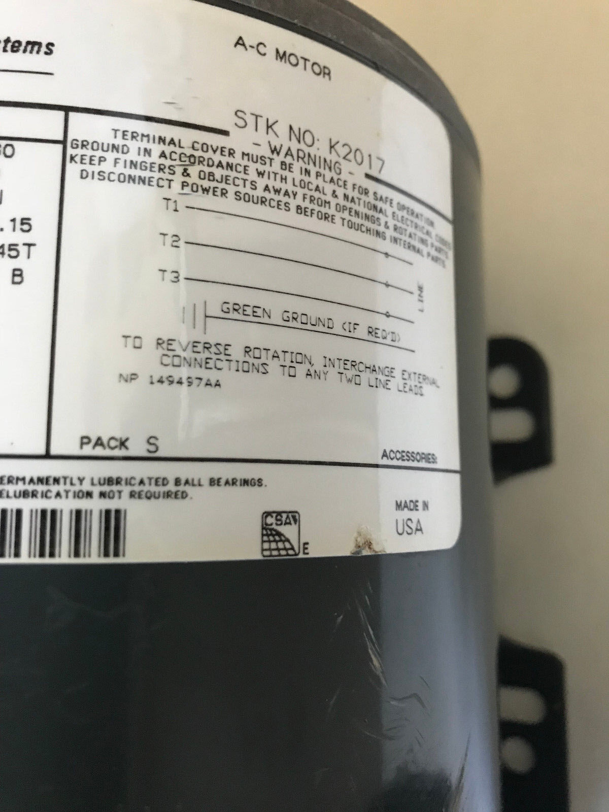 Ge 5Ke48wn8192,K2017,2Hp 575V 1725Rpm 3Ph Ac Motor A 2.3 Code J Amb 40 145T,Aj