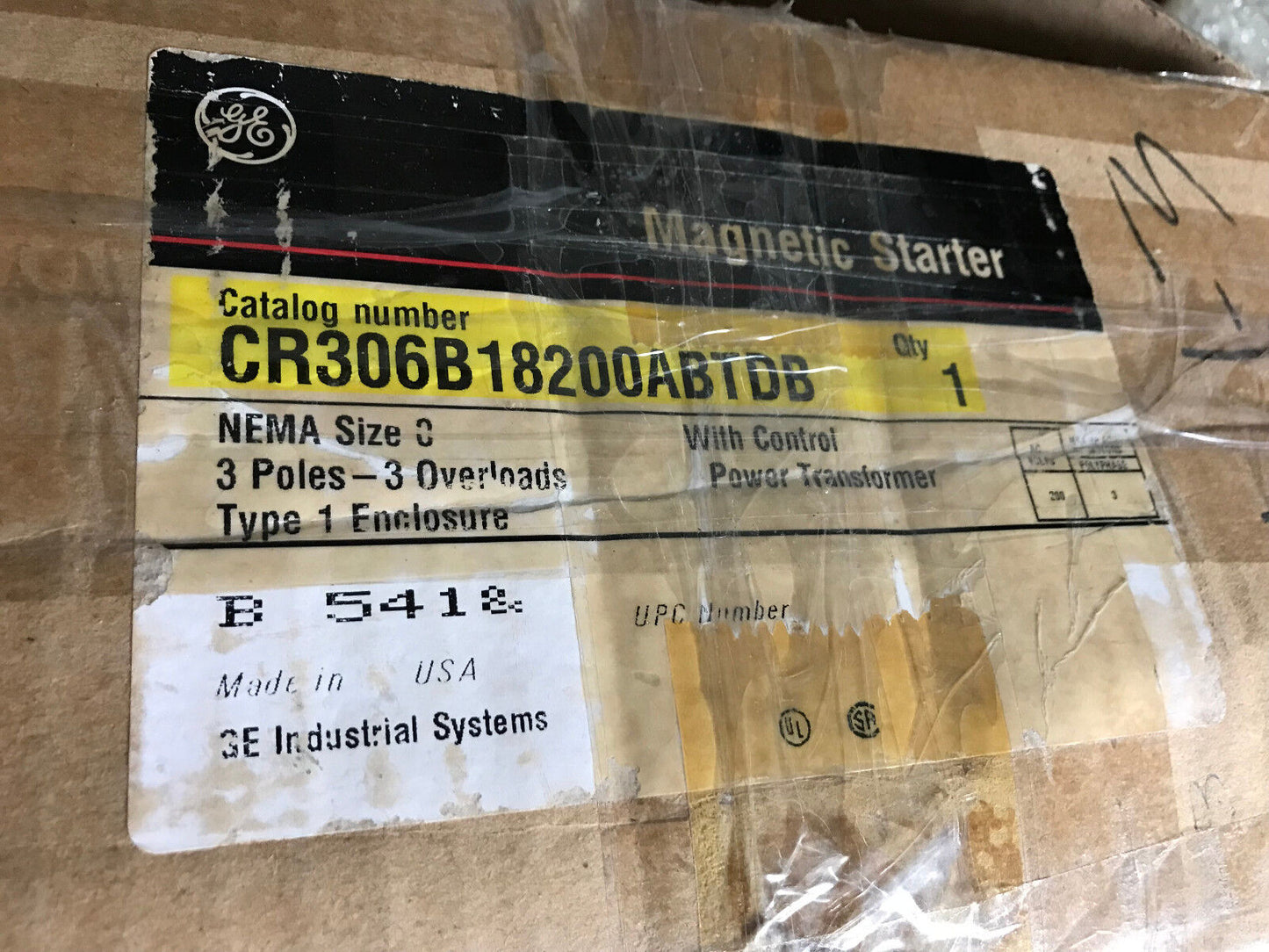 Ge 300-Inline General Electric Magnetic Motor Starter Cr306b18200abtdb,Nema 0,Ag