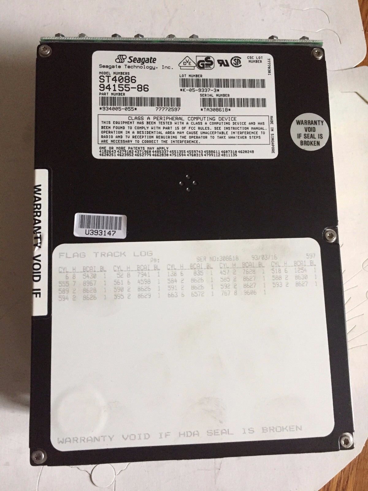 New Seagate 94155-86,St4086 Control Data Hard Drive 72Mb 5.25Inch,Ct