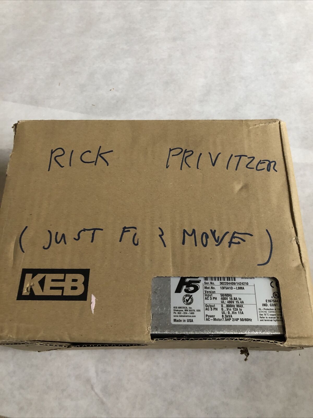 New Keb 13F5a1d-L9ma Combivert F5 Drive Power 8.3Kva Ac 7.5Hp 2/4P ,Dg
