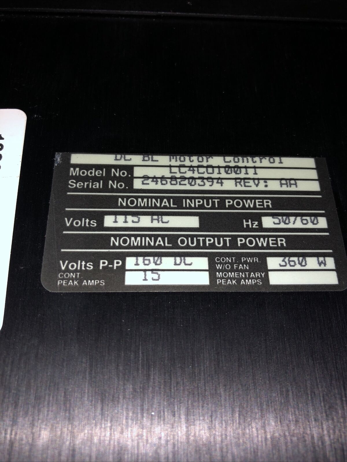 Gse Lc4co10011 Dc Bl Motor Controller,49-4100-00A4,115 Ac,160 Vdc,15 Amp,Bf