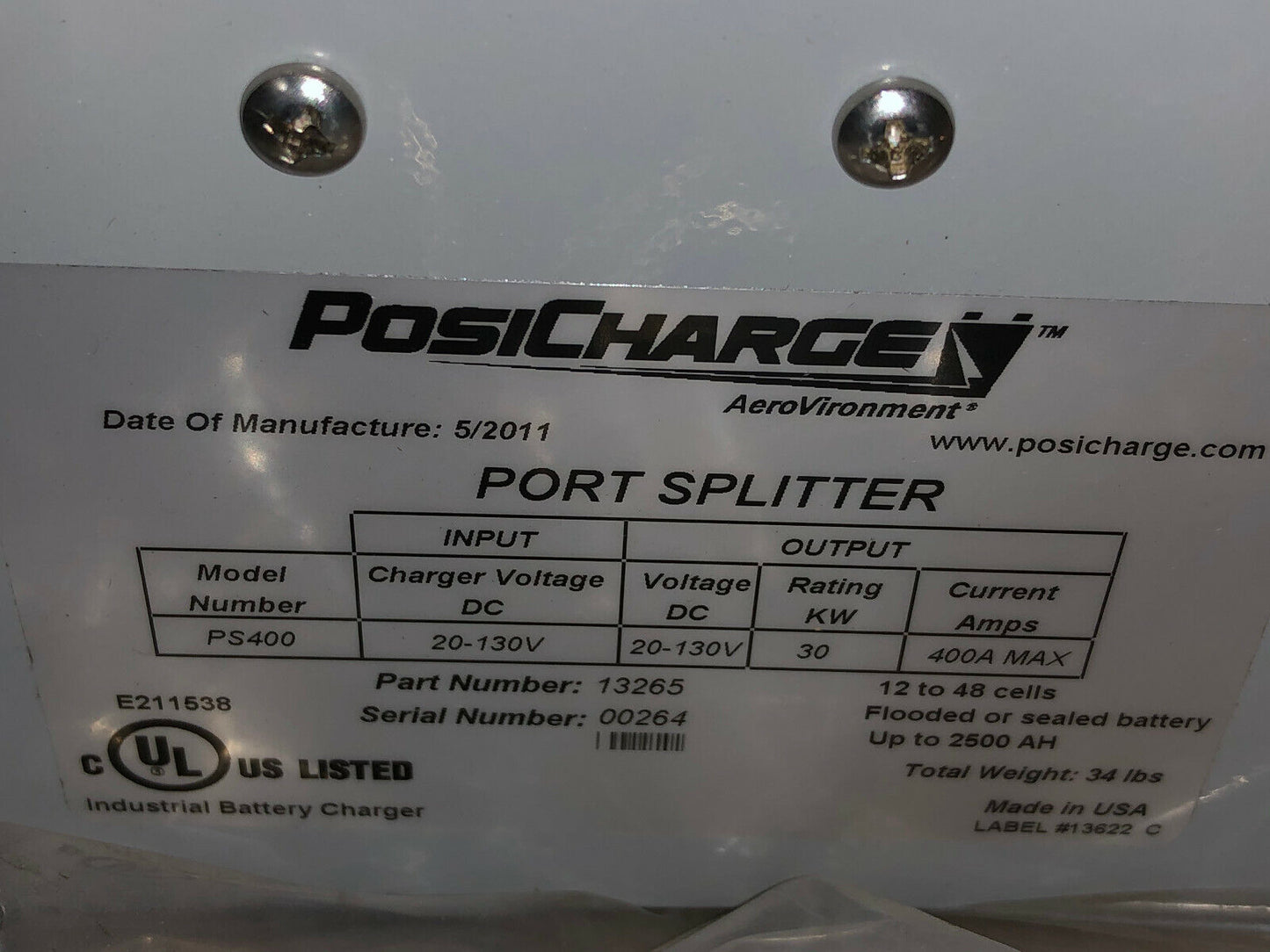 New Posicharge Ps400,Posicharge 13265 Port Splitter,Ar