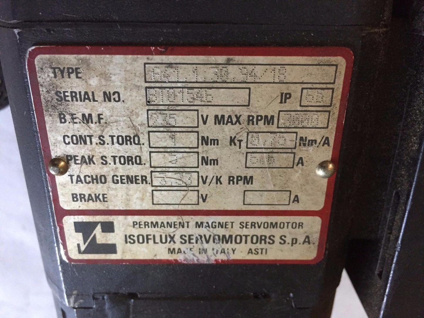Isoflux 641.1.30.94/18 Servo Motor, 3000-Rpm, 235A, 6.6A,641.1.30.94/19,St,Ap