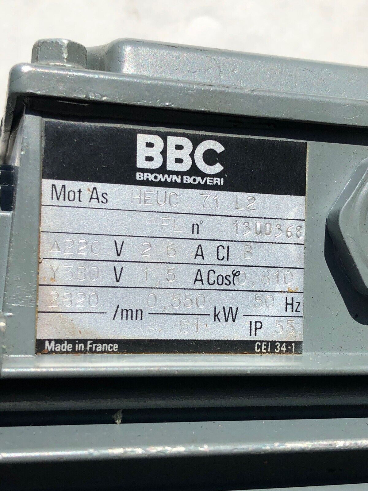 Bbc Heuc 71 L2,Brown Boveri Heuc-71-L2 Ac Motor,220/440 Vac, .55 Kw, 3440 Rpm,Eg