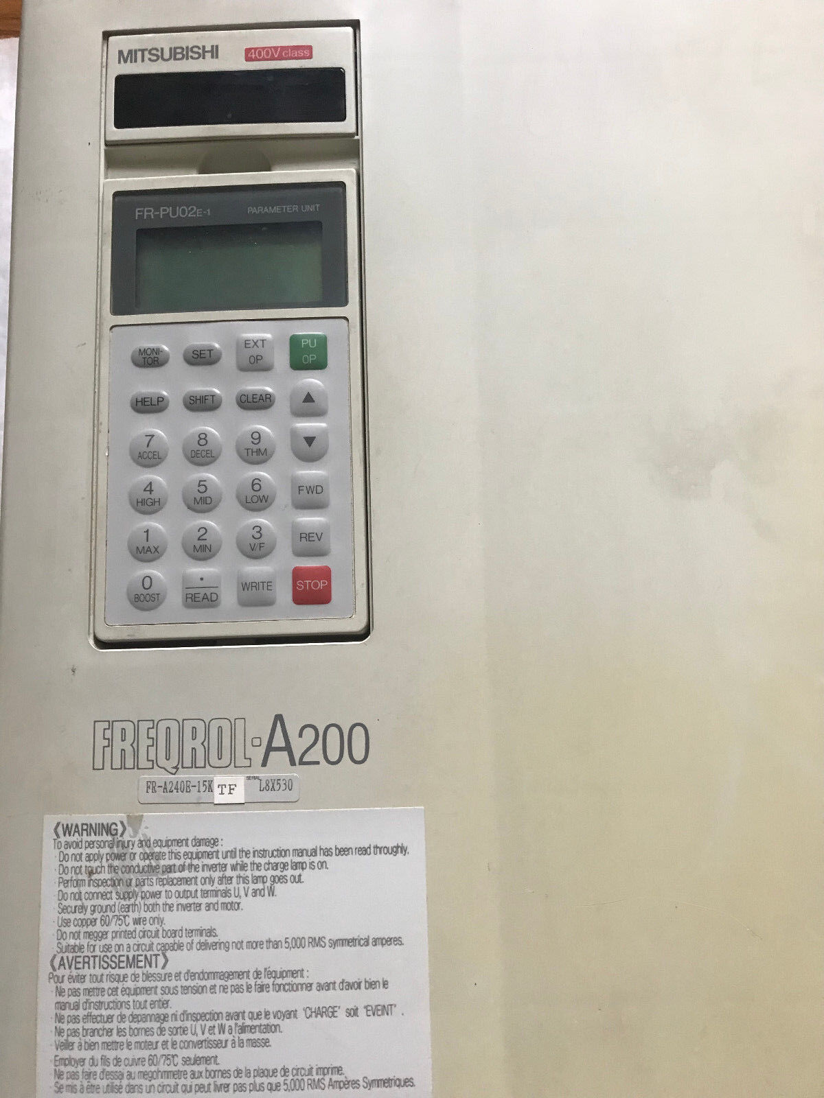 Fr A240e 15K Tf Mitsubishi Freqrol-A200 460V, 25 Hp Inverter Ac Drive Fra240e,Aj