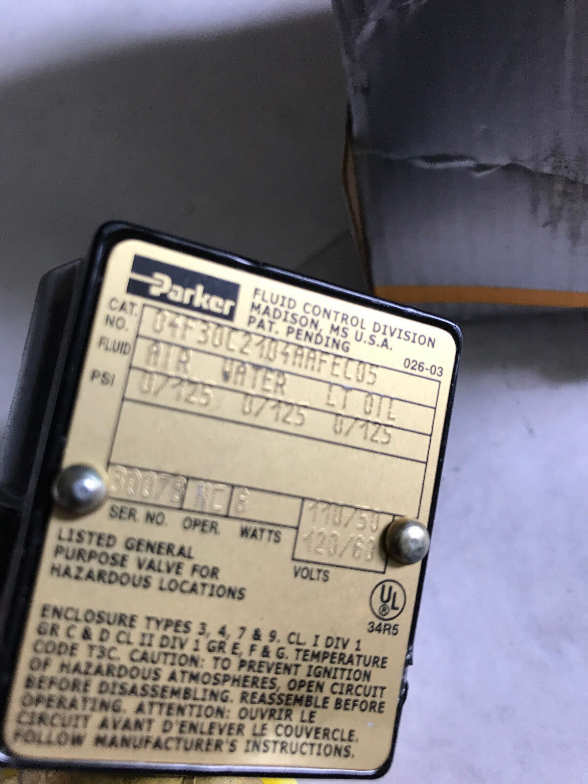 Lot 2 Parker 04F30c2104aafec05 Solenoid Valve Gold Ring,O4f30c2104aafec05,110V
