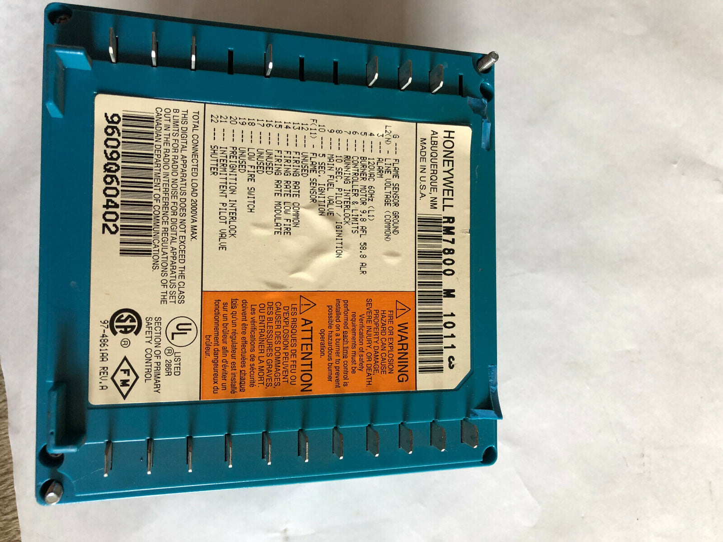 Honeywell Rm7800m1011,Burner Control Rm7800 M 1011 (See Pic &Description ),Bw,Ew
