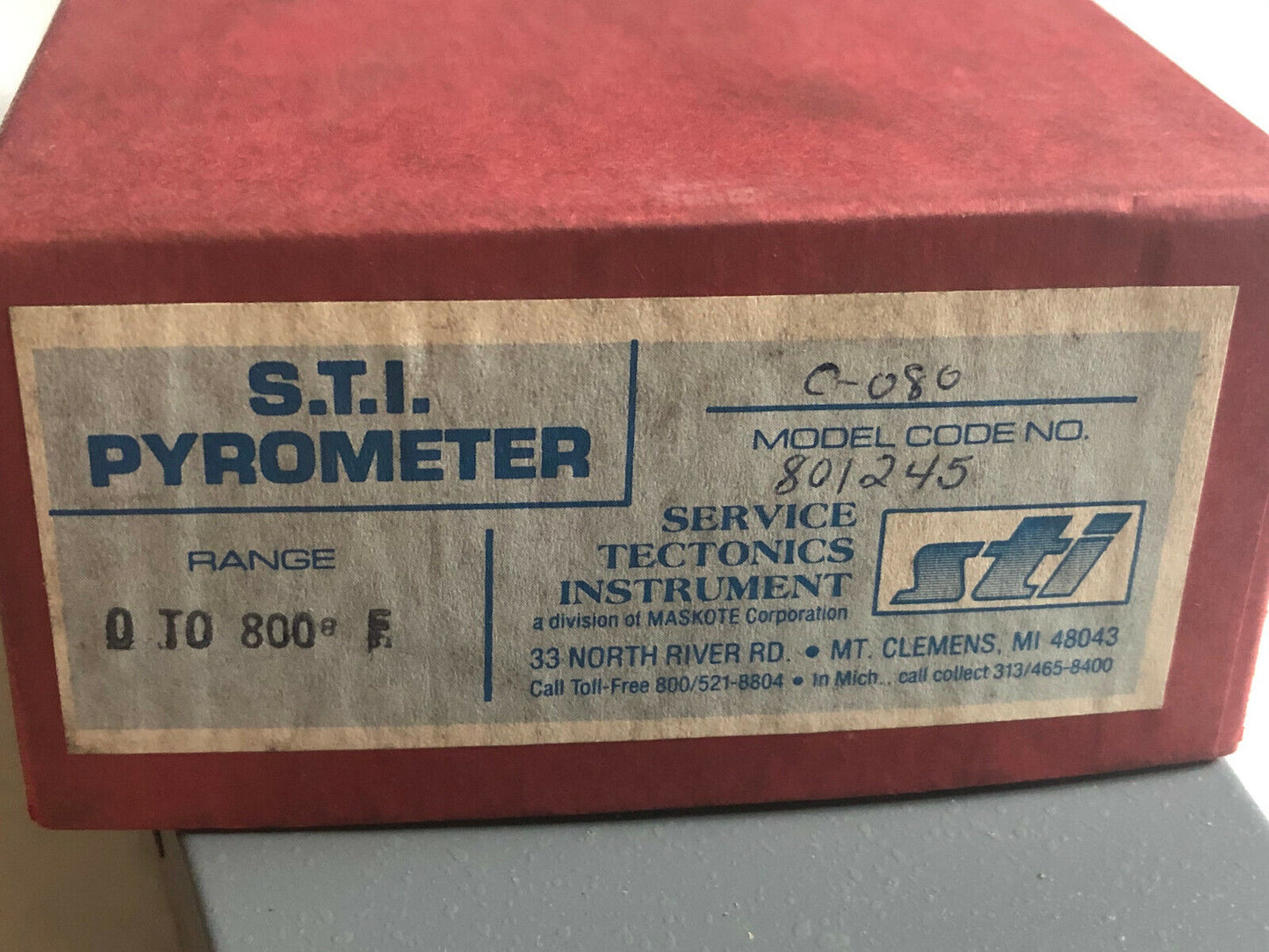 Sti C-080 Pyrometer,Service Tectonics C,0 ~ 800 *F,801245,Sti Model C Gage,Fc