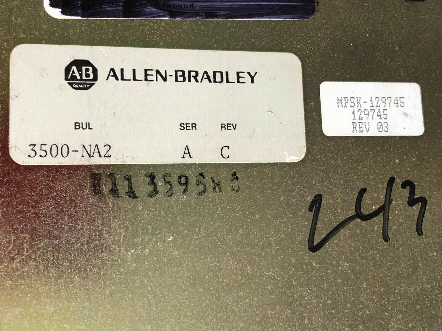 Allen Bradley 3500-Na2,Mpsk-129745 ,Nda-Int Node Adapter 24Vdc A-B,Cf