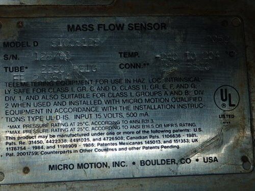 Micro Motion S100s128,Ds100s128 Stainless Steel Mass Flow Sensor,Ds100s128,Bi